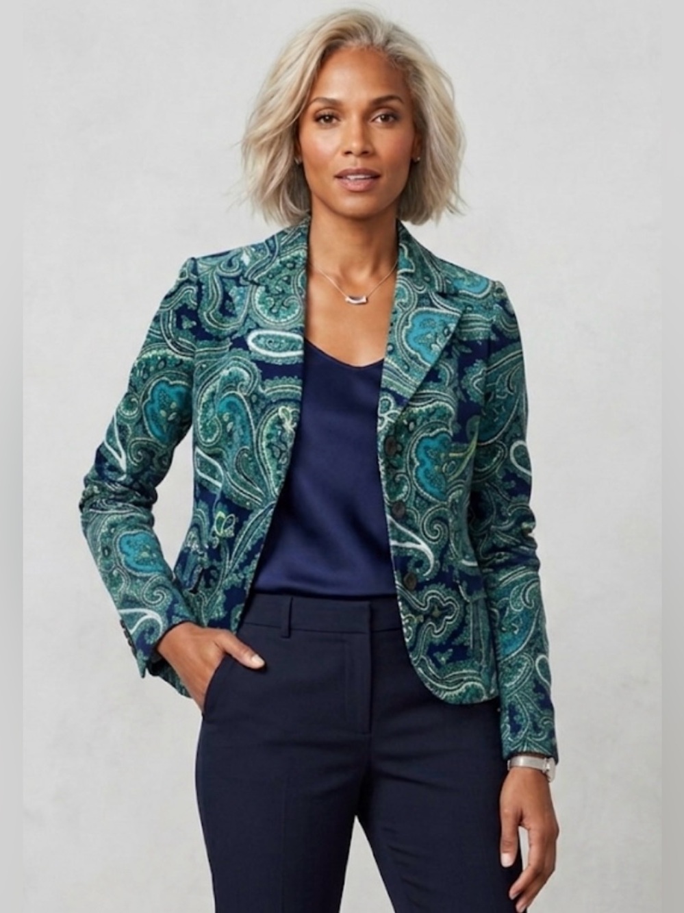 Talbots Velvet Paisley Blazer Jacket Hidden Scottie Dog Green Teal 8P